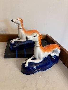 Pair of Vintage Ceramic Staffordshire Greyhound / Whippet Figurines.